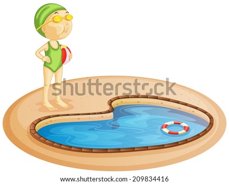Illustration of a young girl in the pool on a white background