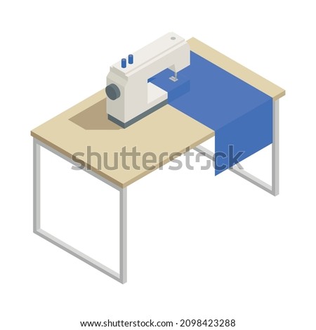 Fashion studio tailor atelier isometric composition with isolated image of table with sewing machine vector illustration