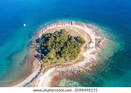 an aerial shot with beautiful colors of half island on Cape Kamenjak, Premantura, Istria, Croatia