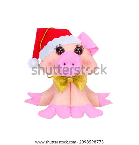 Little Pig with Christmas Santa’s Red Cap. Happy New Year.