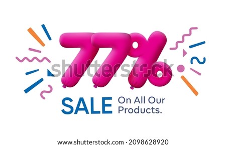 Special summer sale banner 77% discount in form of 3d balloons Pink Vector design seasonal shopping promo advertisement illustration 3d numbers for tag offer label Enjoy Discounts Up to 77% off