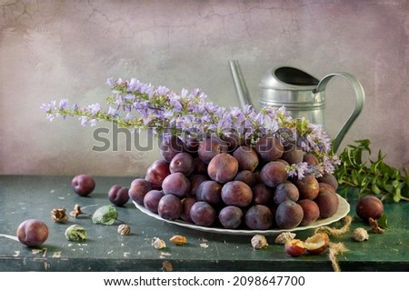 beautiful still life with plums