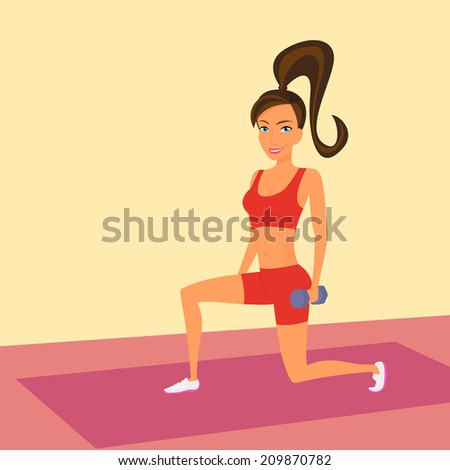Woman at the gym is doing lunge exercise.