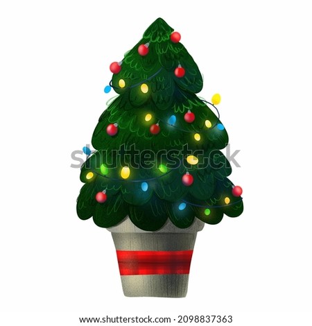 Christmas tree with decorations , for the production of postcards and printing on fabric and T-shirts
