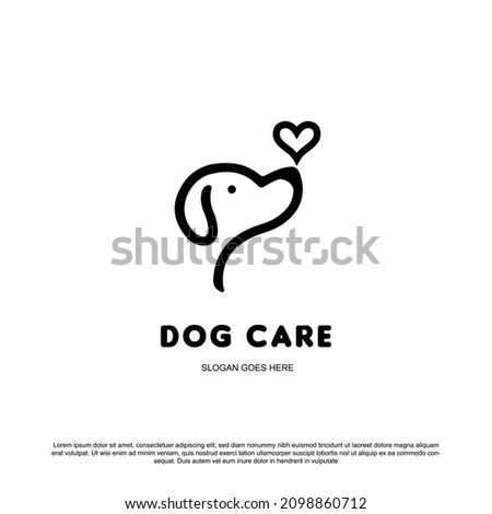 simple minimal dog care logo design. Dog head with love vector Royalty-Free Stock Photo #2098860712