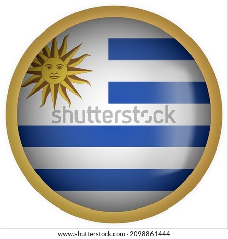 Uruguay 3D rounded Flag Button Icon with Gold Frame
