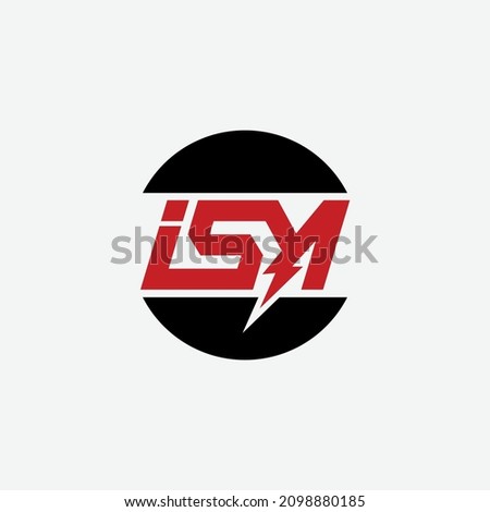 Monogram, Badge logo, Initial letters I, S, M or ISM, Modern, Sporty, black and red color on white background