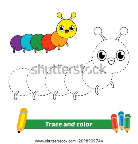 Trace and color for kids, caterpillar vector