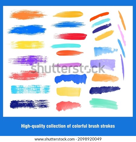 Set of brush strokes. brushwork, brushstroke, Collection of colorful brush hand-drawn graphic elements. Watercolor. Vector, eps, illustrator.