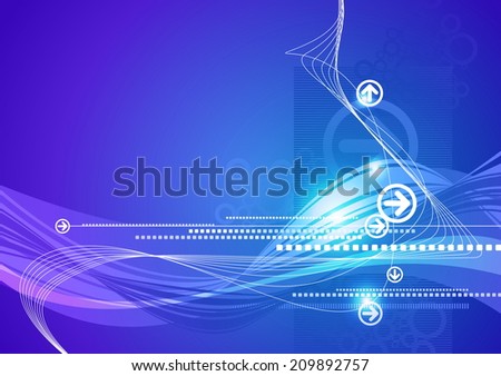 Blue abstract hi-tech background with arrows and waves