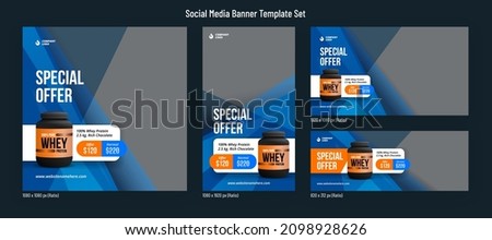 Gym fitness product promotion social media post template square banner set