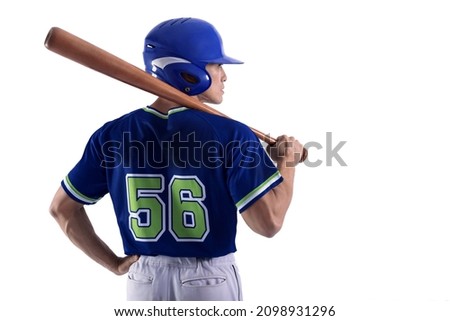 Back view of baseball player isolated on white background