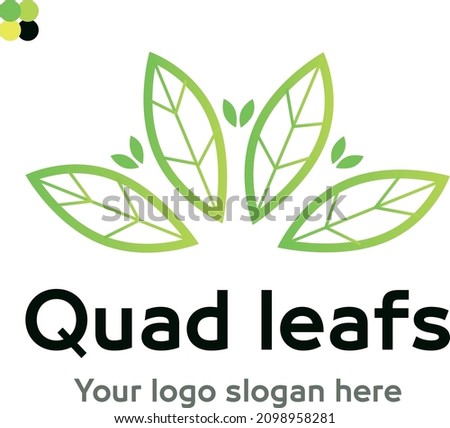 Vector Quad leaf logo on which an abstract image of a 4 leaves which is also similar to a leaf of a tree.
