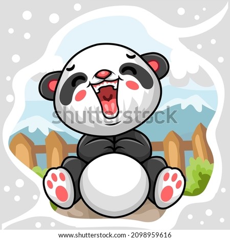 Cute little panda cartoon laughing out loud 