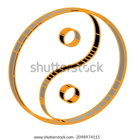 Yin Yang eastern symbol in abstract outline over a white background