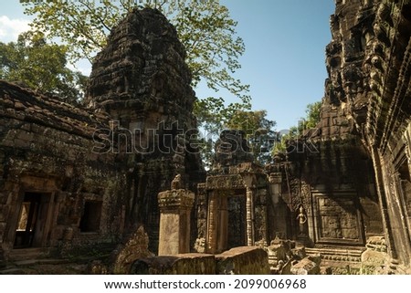Silent inner courtyard of the Banteay Kdei Buddhist temple, built in the 12th century, near Ta Prohm, in the Angkor Archaeological Park, Siem Reap, Cambodia