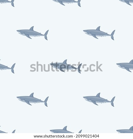 White shark seamless pattern in scandinavian style. Marine animals background. Vector illustration for children funny textile prints, fabric, banners, backdrops and wallpapers.
