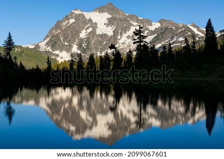 Mount Shuksan and Picture Lake at Sunset, North Cascades National Park, Washington State, USA