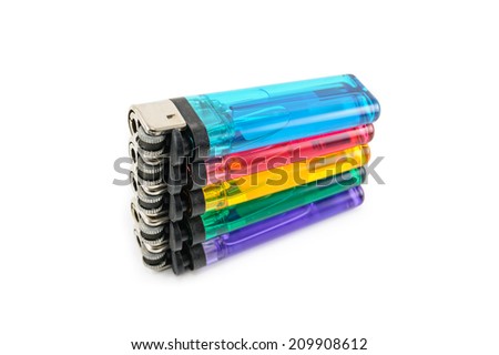 stack of colorful lighter on white background