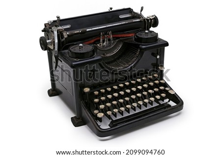 white background isolated black vintage typewriter Royalty-Free Stock Photo #2099094760