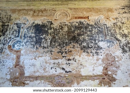 painting of the walls of an abandoned temple, the temple of the village of Zaluzhye, Kostroma province, Russia. The year of construction is 1822. Currently, the temple is abandoned.