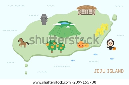 Jeju Island Illustration_Hallasan Mountain and Jeju Island Map Design. Royalty-Free Stock Photo #2099155708