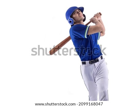 Baseball player in action and isolated on white