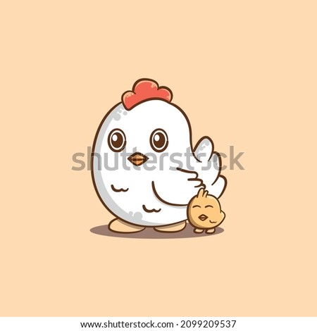 Mother chicken hen with chicks cartoon illustration