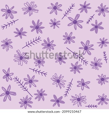 Chamomile  floral pattern in small flowers for Valentine. Floral seamless background of daisy for fashion prints. Seamless vector texture. Spring bouquet in vintage sketch style on purple.
