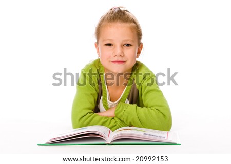 Little Girl with book isolated on white