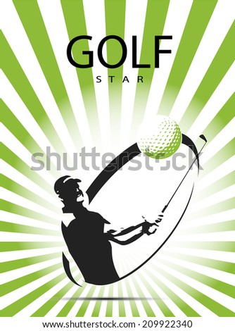 Green golf icons silhouette with green stripes, vector illustration
