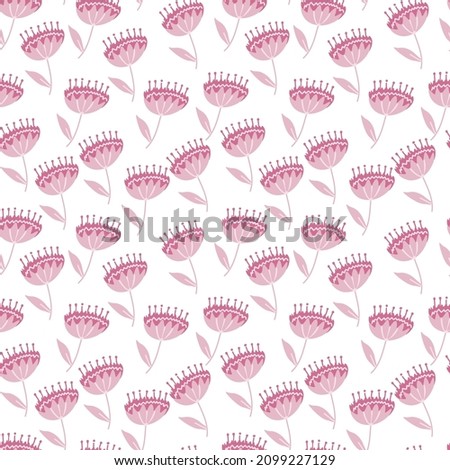 Valentine's Day vector pattern with flowers in pink color on white background. Festive, doodle style hand drawn favorite. Designs in wrapping paper, textiles, scrapbook paper,packaging, wallpaper.