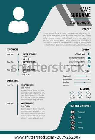 Professional CV - Resume template. Modern white color background. A4 letter size vector. Best for job application