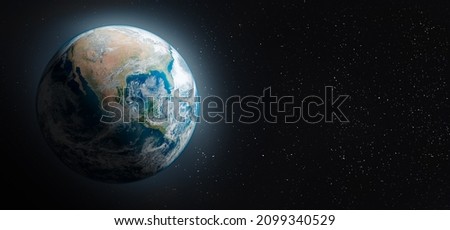 Planet Earth. Earth with American continent in outer space. Our planet is Earth, view from space of planet with glowing atmosphere. Elements of this image furnished by NASA