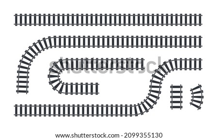 Train track elements. Rail road map.  Path Destination Location Area. Template vector illustration Royalty-Free Stock Photo #2099355130
