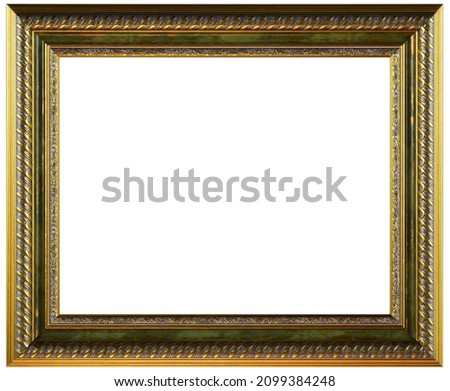 Brown Gold Green Classic Old Vintage Wooden mockup canvas frame isolated on white background. Blank and diverse subject moulding baguette. Design element. use for framing paintings, mirrors or photo.