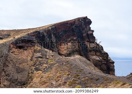 Cliffs at Ponta de Sao Lourenco. Cape is the most eastern point of Madeira island Royalty-Free Stock Photo #2099386249