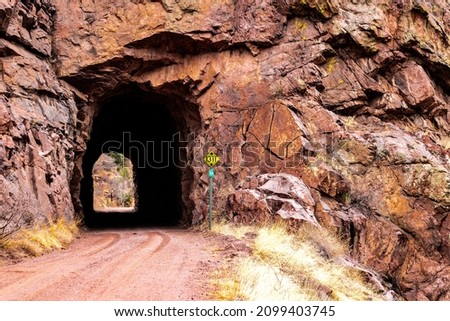 Phantom Canyon Road is a scenic and historic drive in Colorado. The route increases in elevation from 5,500 to 9,500 feet and offers the chance to see a wide range of plants and wildlife Royalty-Free Stock Photo #2099403745