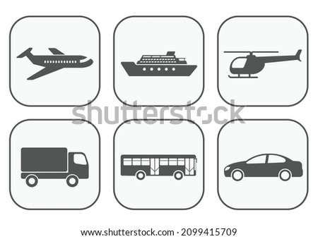 transportation icons, flat simple design - vector