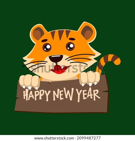 Little tiger happy new year sign vector 