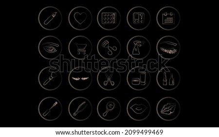 scissors,cosmetic pencil,mirror,cosmetic bag,lipstick,women's lips,eyelashes,heart,shopping cart,jars of cream, a set of cosmetics icons. artistic patterns in a round frame.vector illustration facial 