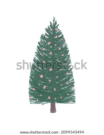 Winter Holidays Vector Card without Text. Green Christmas Tree made of Scribbles Isolated on a White Background. Infantile Style Pine Tree Illustration. 