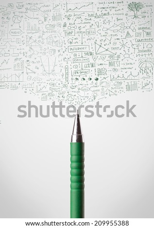 Pen close-up with sketchy diagrams