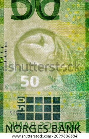 Bird watermark on 50 NOK banknote. Watermark on Norwegian krone banknote created to prevent counterfeiters.