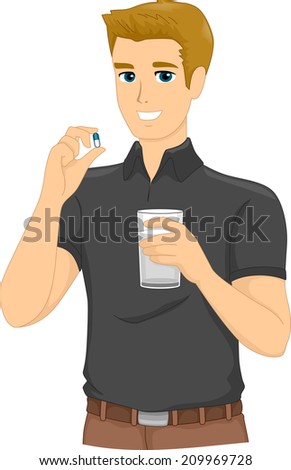 Illustration of a Man About to Take a Pill 