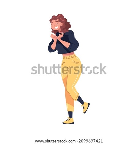 Young Excited Female Feeling Happy in Anticipation of Festive Gifts Vector Illustration Royalty-Free Stock Photo #2099697421
