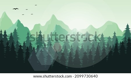 beautifull mountain forest landscape background in flat design