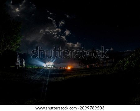 View of a camping site and a campfire found at night  on a cliff near Andrea Lodges located in Rivere des Anguilles, Mauritius