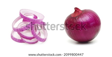 Red onion rings on white background