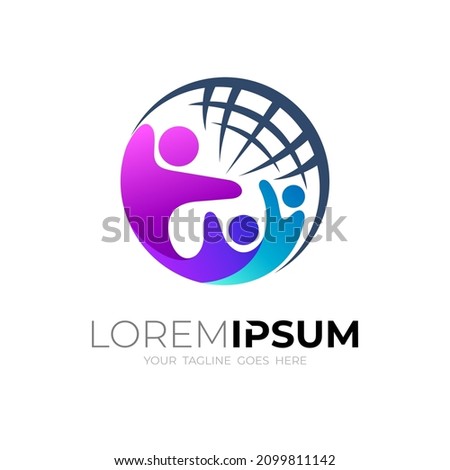 Charity logo and globe design vector, earth and family logos